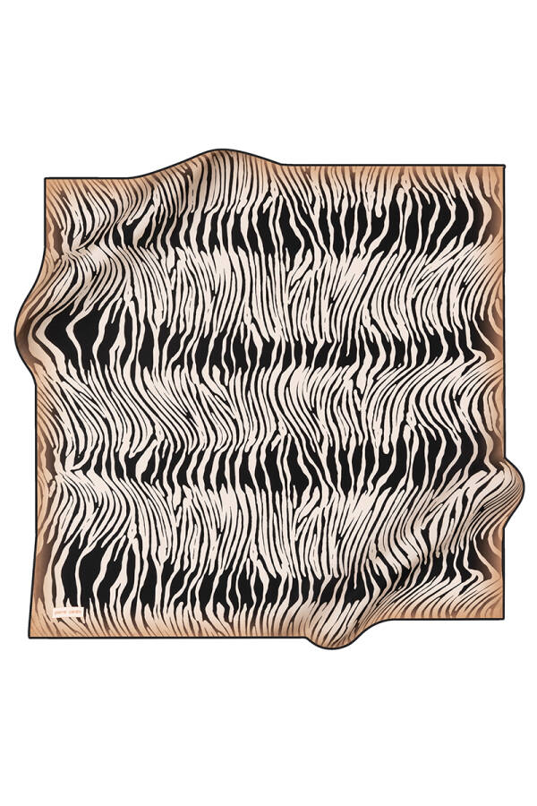 Siyah Beyaz İpek Kare Zebra Desenli Eşarp - 1