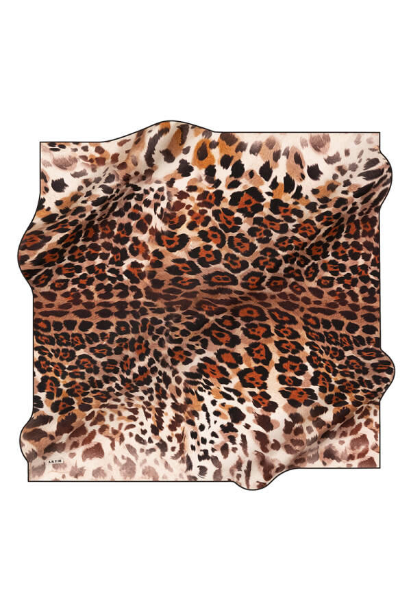 Leopar Desenli 90X90 Aker İpek Krep Saten Eşarp - Aker