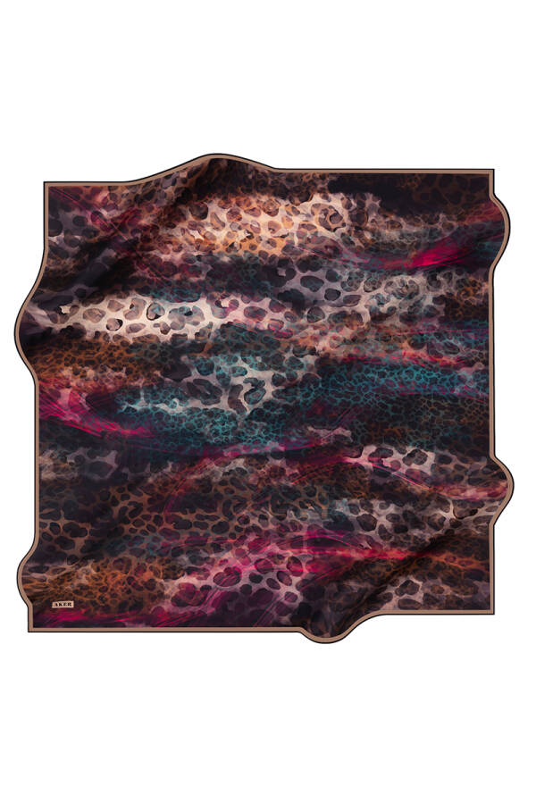 Leopar Desenli 90X90 Aker İpek Krep Saten Eşarp - Aker