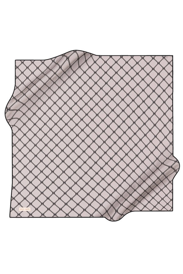 Geometrik Desenli 90X90 İpek Krep Saten Eşarp - 1