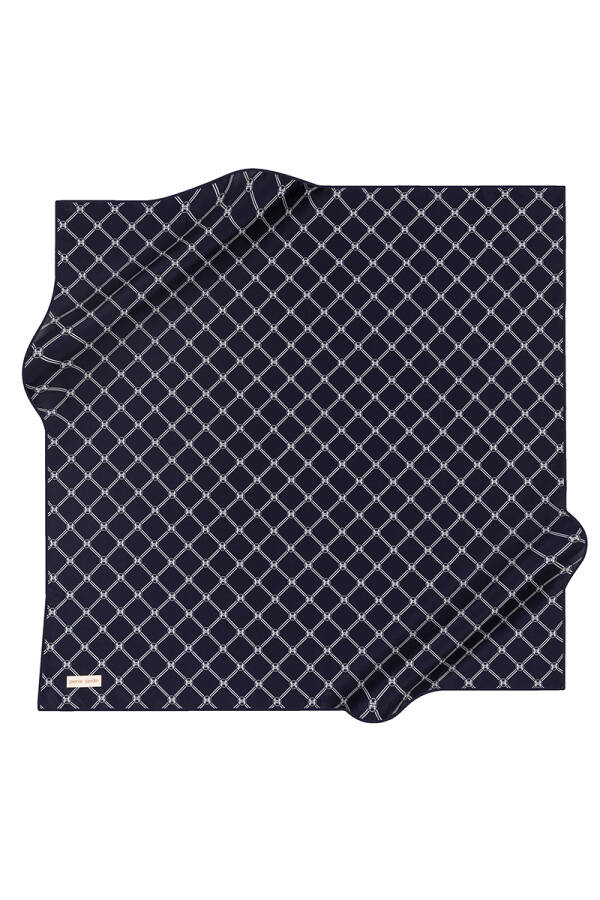 Geometrik Desenli 90X90 İpek Krep Saten Eşarp - 1