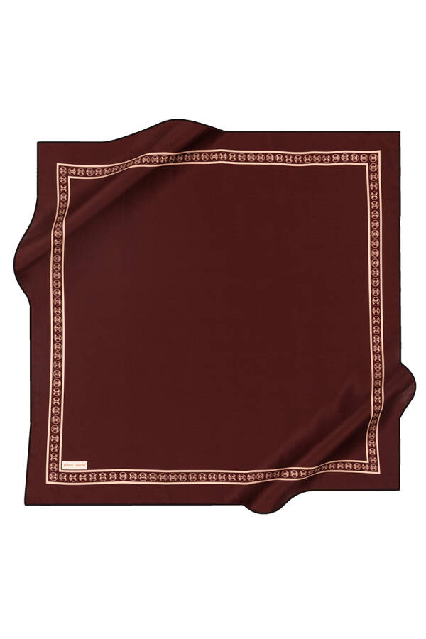 Bordo İpek Kare Bordür Desenli Eşarp - 1