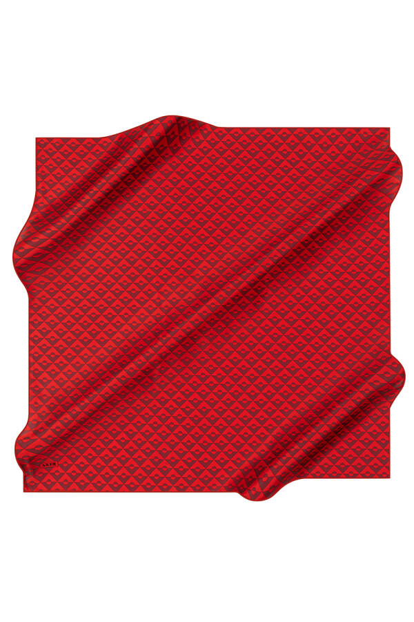 Geometrik Desenli 90X90 İpek Krep Saten Eşarp - 1