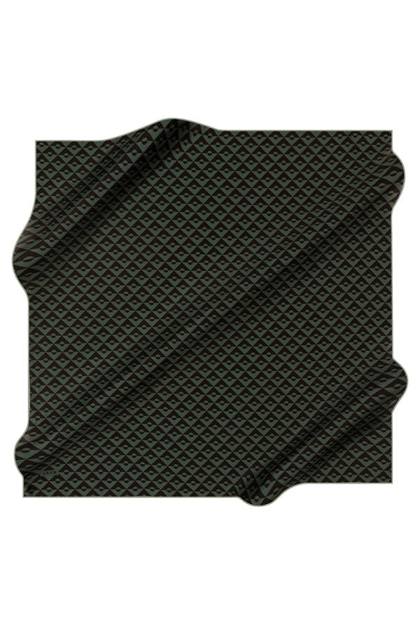 Haki İpek Kare Geometrik Desenli Eşarp - 1