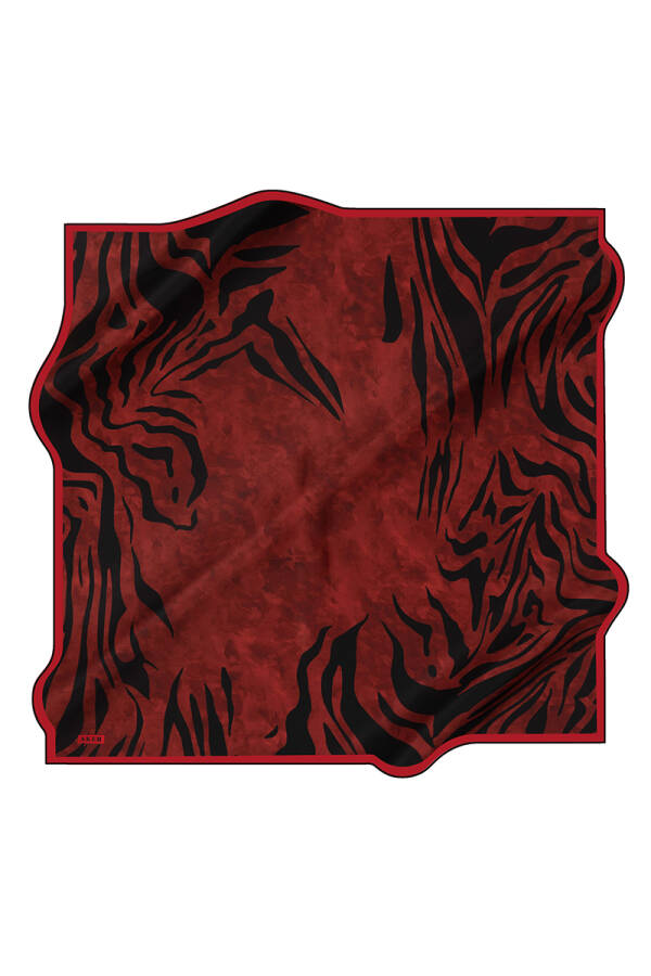 Bordo İpek Kare Desenli Eşarp - 2