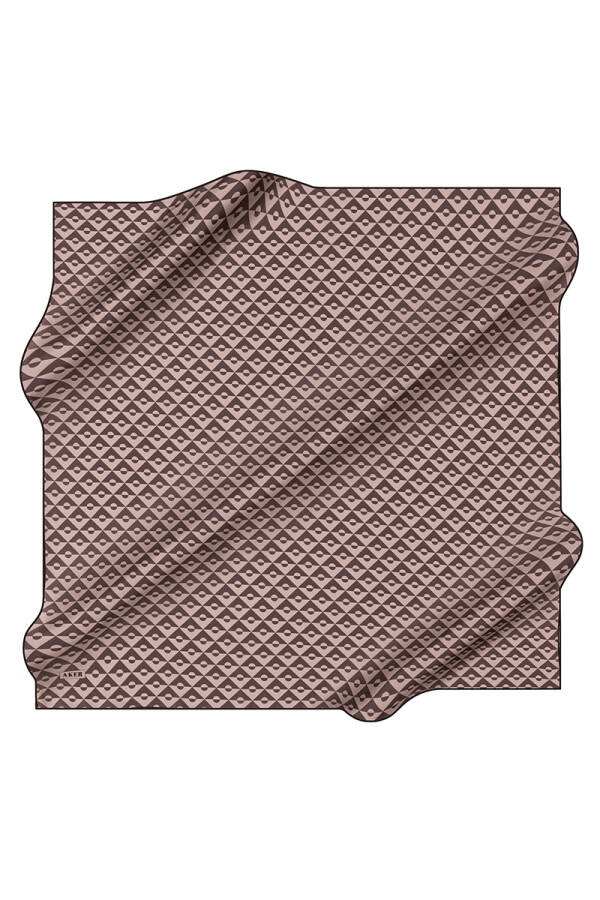 Pudra İpek Kare Geometrik Desenli Eşarp - 1
