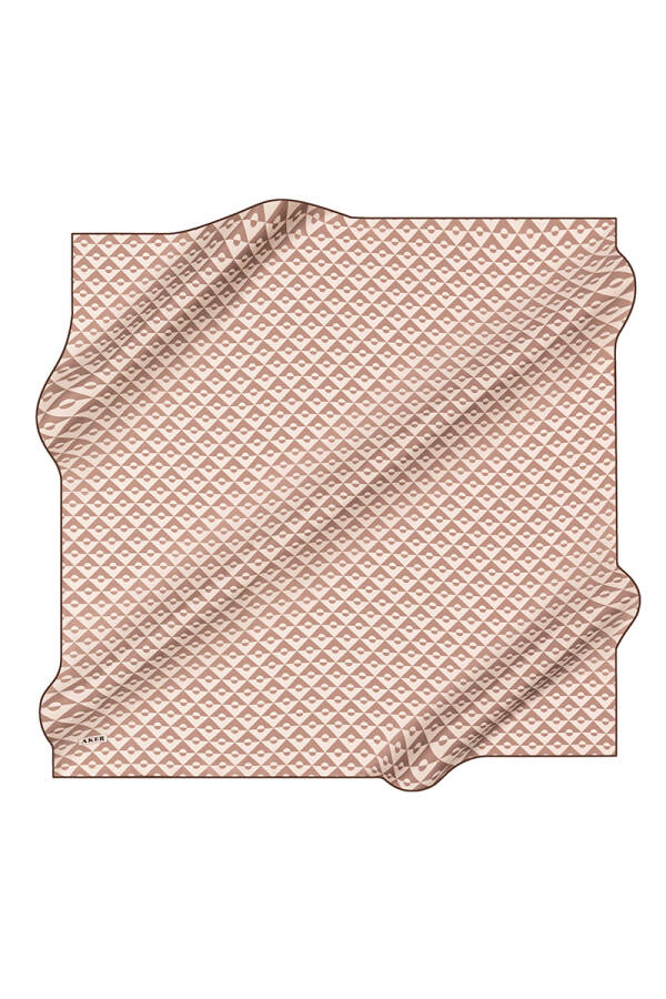 Geometrik Desenli 90X90 İpek Krep Saten Eşarp - 1
