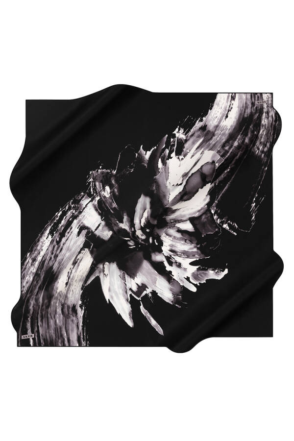 Fırça Desenli 90X90 Aker İpek Krep Saten Eşarp - 1