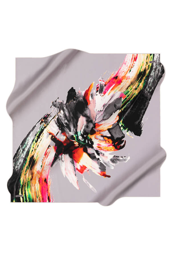 Fırça Desenli 90X90 Aker İpek Krep Saten Eşarp - Aker