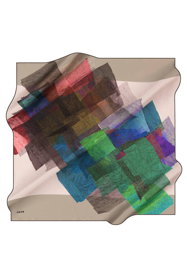 Geometrik Desenli 90X90 İpek Krep Saten - 1