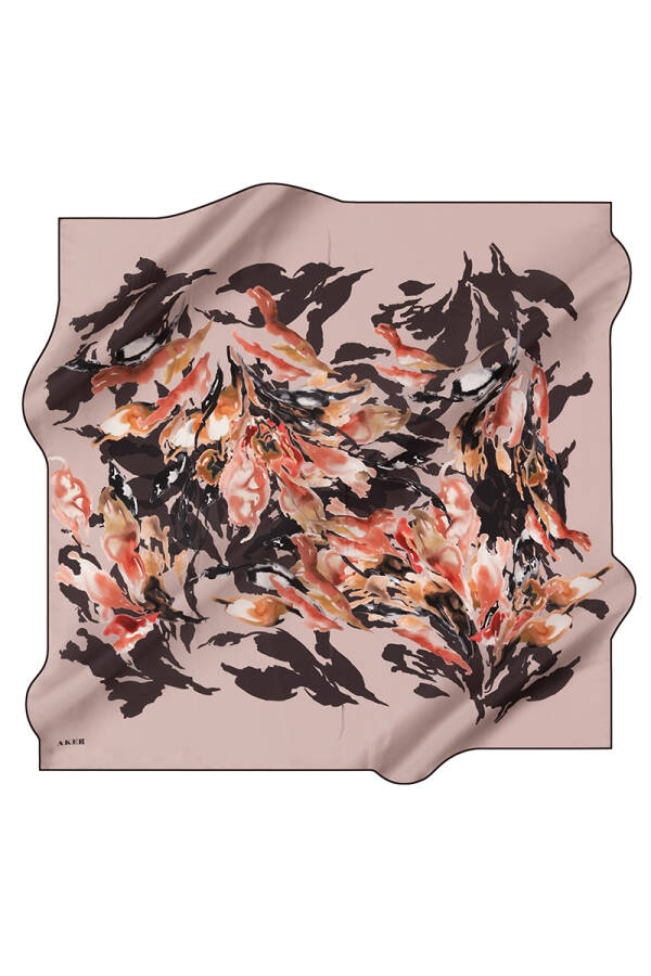 Çiçek Desenli 90X90 İpek Krep Saten Eşarp - 1
