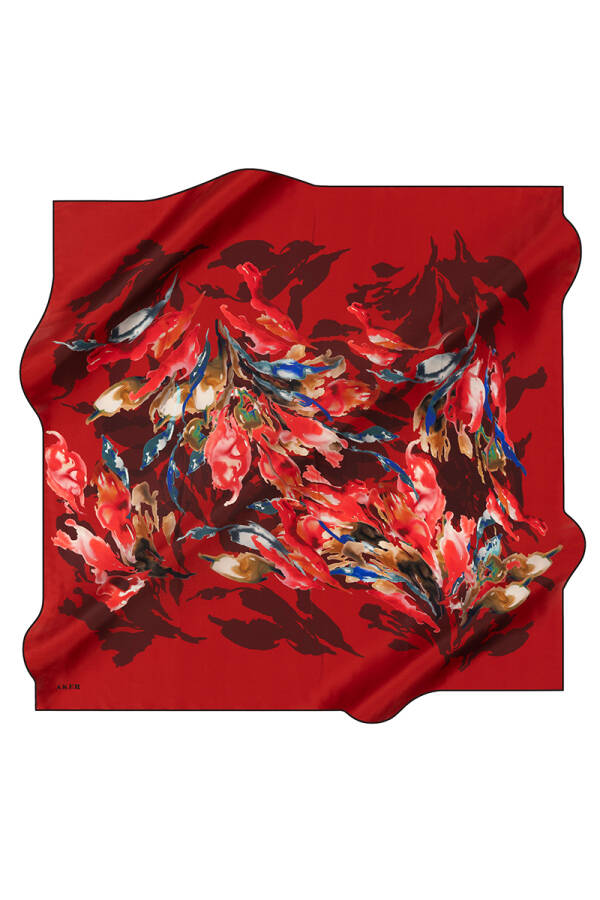 Çiçek Desenli 90X90 İpek Twill Eşarp - 1