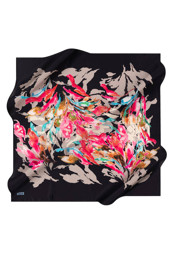 Çiçek Desenli 90X90 İpek Twill Eşarp - 1