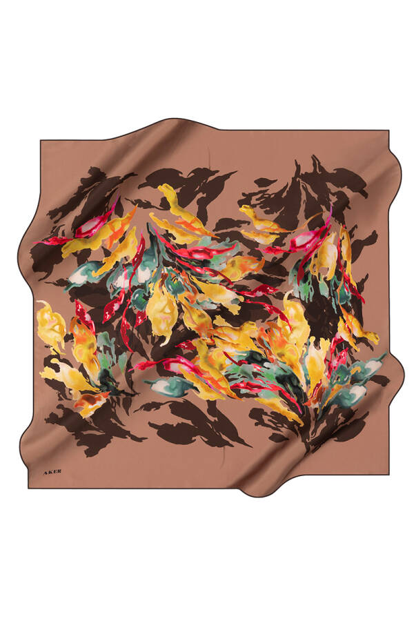 Çiçek Desenli 90X90 İpek Twill Eşarp - 1