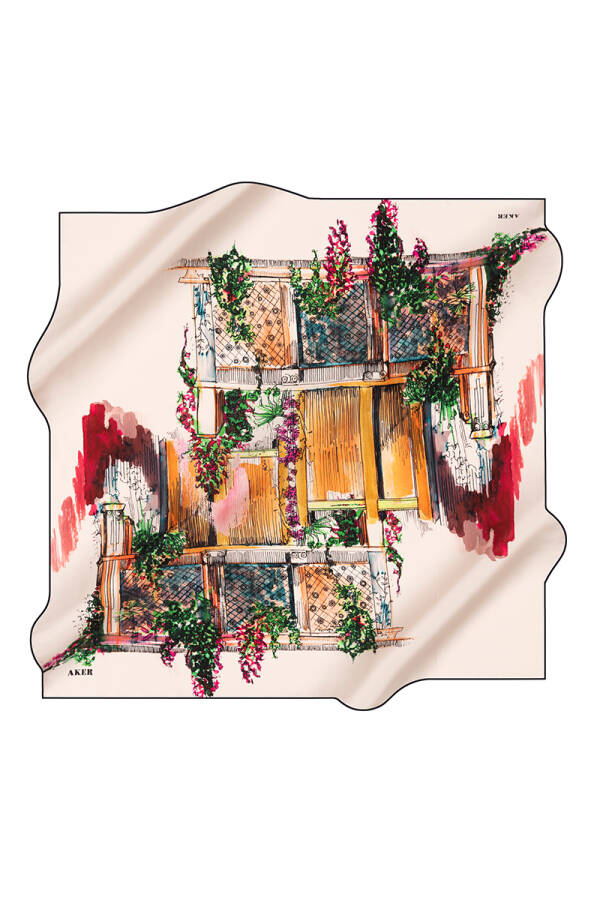 Renkli 90X90 Aker İpek Krep Saten Eşarp - 1