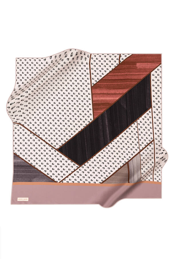 Geometrik Desenli 90X90 İpek Krep Saten Eşarp - 1
