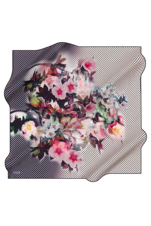 Renkli 90X90 Aker İpek Krep Saten Eşarp - 1