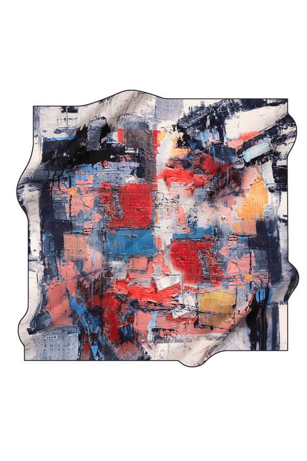 Fırça Desenli 90X90 Aker İpek Krep Saten Eşarp - 1