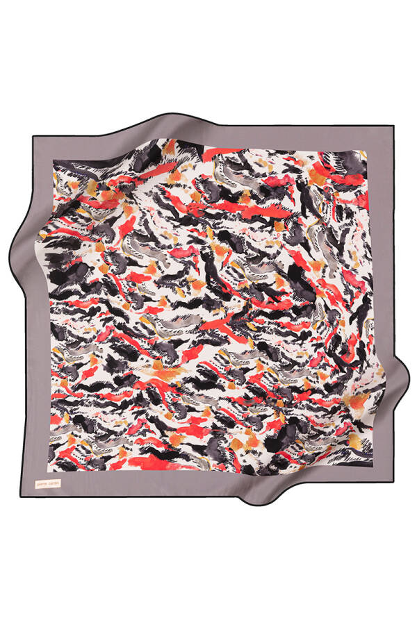 Fırça Desenli 90X90 İpek Krep Saten Eşarp - 1