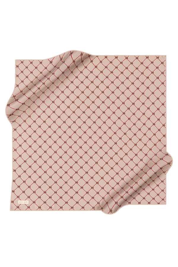 Pudra İpek Kare Geometrik Desenli Eşarp - 1