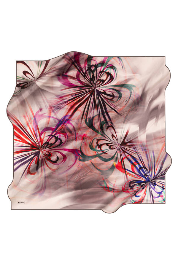 Renkli 90X90 Aker İpek Tivil Eşarp - 1