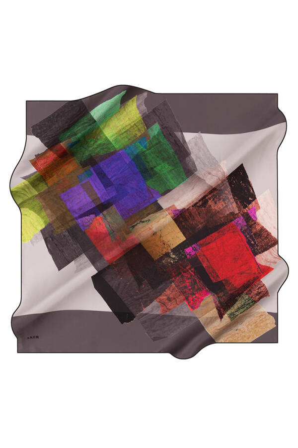 Geometrik Desenli 90X90 İpek Krep Saten - 1