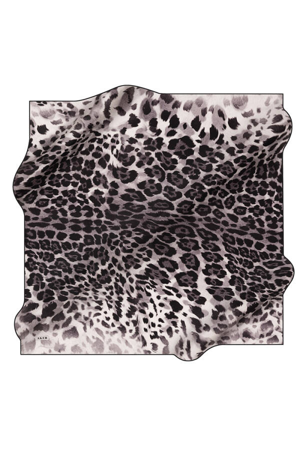 Leopar Desenli 90X90 İpek Krep Saten Eşarp - 1