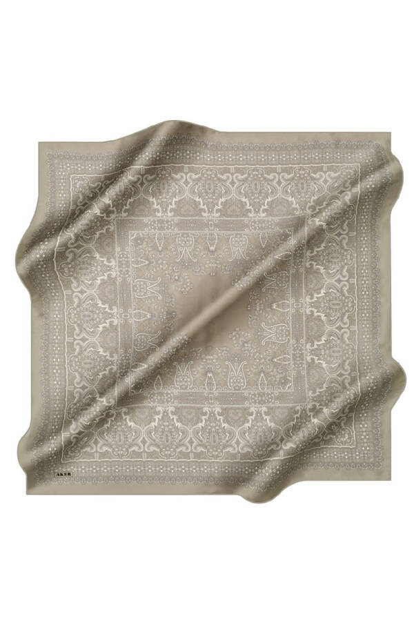 Etnik Desenli 90X90 Polyester Twill Eşarp - 1