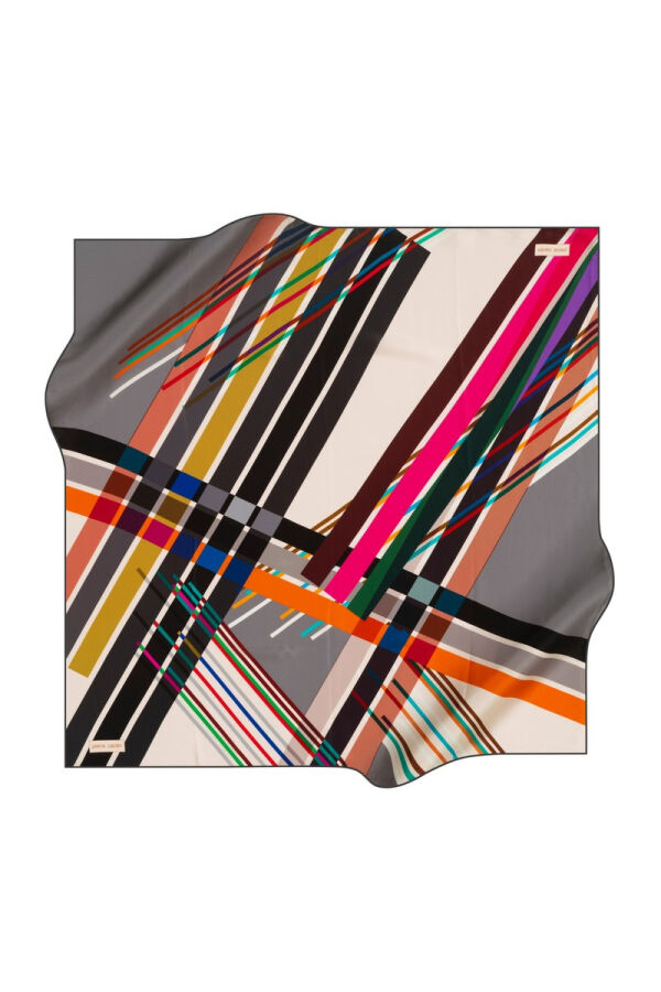 Geometrik Desenli 90X90 İpek Twill Eşarp - 1