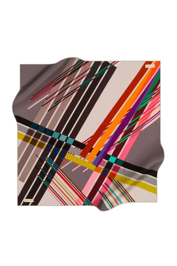 Geometrik Desenli 90X90 İpek Twill Eşarp - 1
