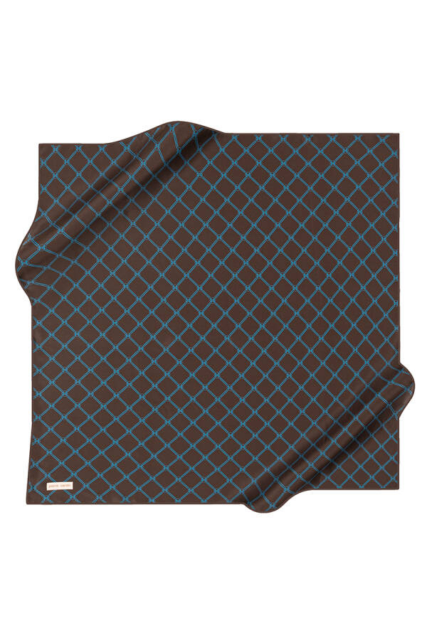 Geometrik Desenli 90X90 İpek Krep Saten Eşarp - 1