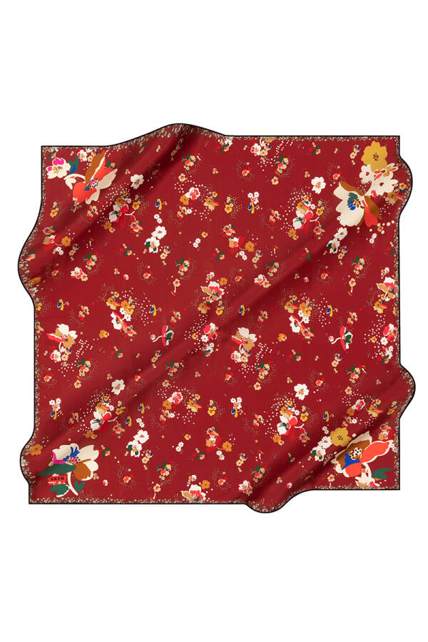 Çiçek Desenli 90X90 İpek Twill Eşarp - 1