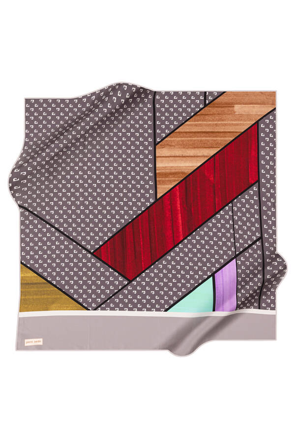 Geometrik Desenli 90X90 İpek Krep Saten Eşarp - 1