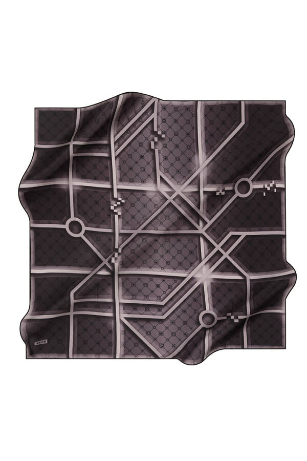 Geometrik Desenli 90X90 Aker İpek Krep Saten Eşarp - 1