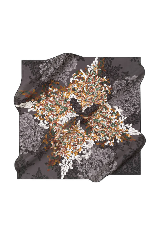 Çiçek Desenli 90X90 İpek Krep Saten Eşarp - 1