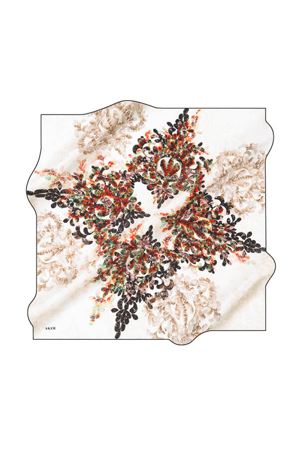 Çiçek Desenli 90X90 İpek Krep Saten Eşarp - 1