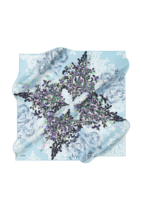 Çiçek Desenli 90X90 İpek Krep Saten - 1