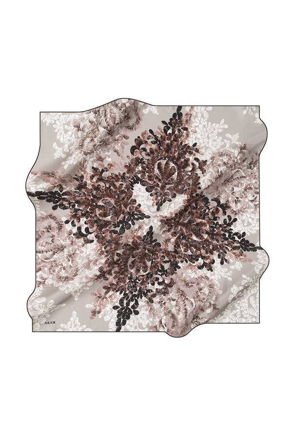 Çiçek Desenli 90X90 İpek Twill Eşarp - 1