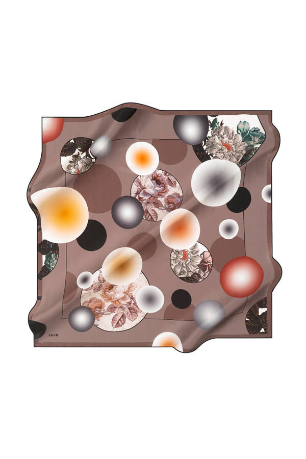 Geometrik Desenli 90X90 İpek Krep Saten Eşarp - 1