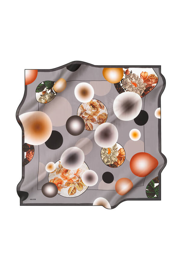 Geometrik Desenli 90X90 İpek Krep Saten Eşarp - 1