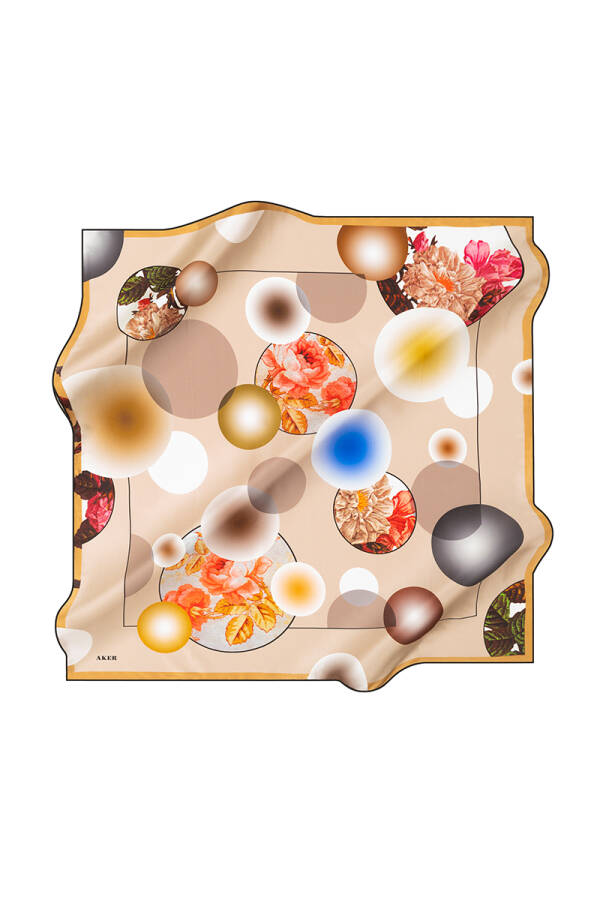 Geometrik Desenli 90X90 İpek Krep Saten Eşarp - 1