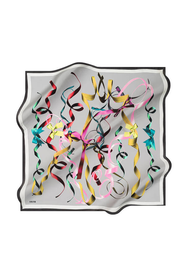 Geometrik Desenli 90X90 İpek Krep Saten Eşarp - 1