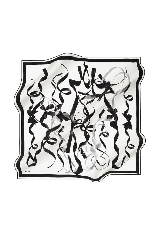 Geometrik Desenli 90X90 İpek Krep Saten Eşarp - 1