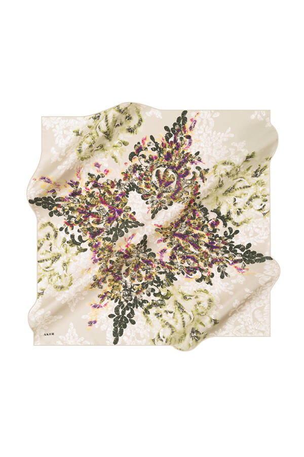 Çiçek Desenli 90X90 İpek Tivil - 1