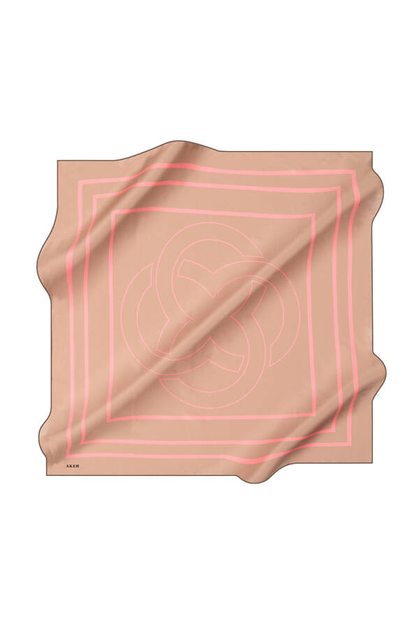 Logo Desenli 90X90 İpek Krep Saten Eşarp - 1
