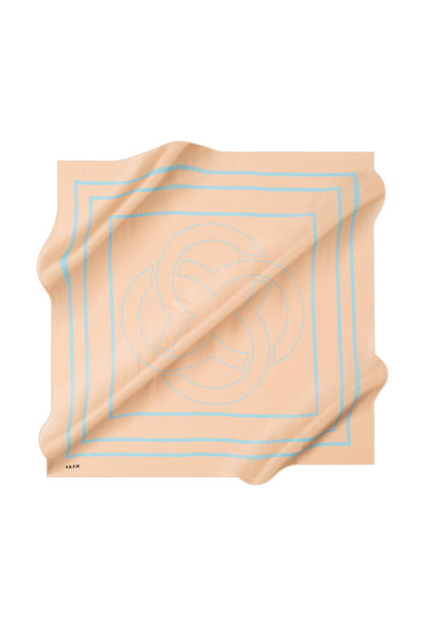 Logo Desenli 90X90 İpek Krep Saten Eşarp - 1