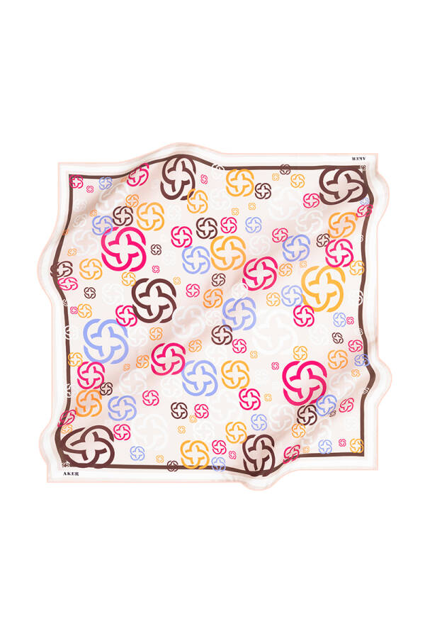 Logo Desenli 90X90 İpek Krep Saten Eşarp - 1