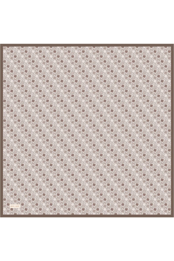 Kahverengi 90X90 İpek Krep Saten Eşarp - 1
