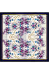 Lacivert Çiçek Desenli 90X90 İpek Krep Saten Eşarp 