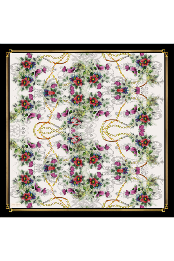 Beyaz 90X90 İpek Krep Saten Eşarp - 1